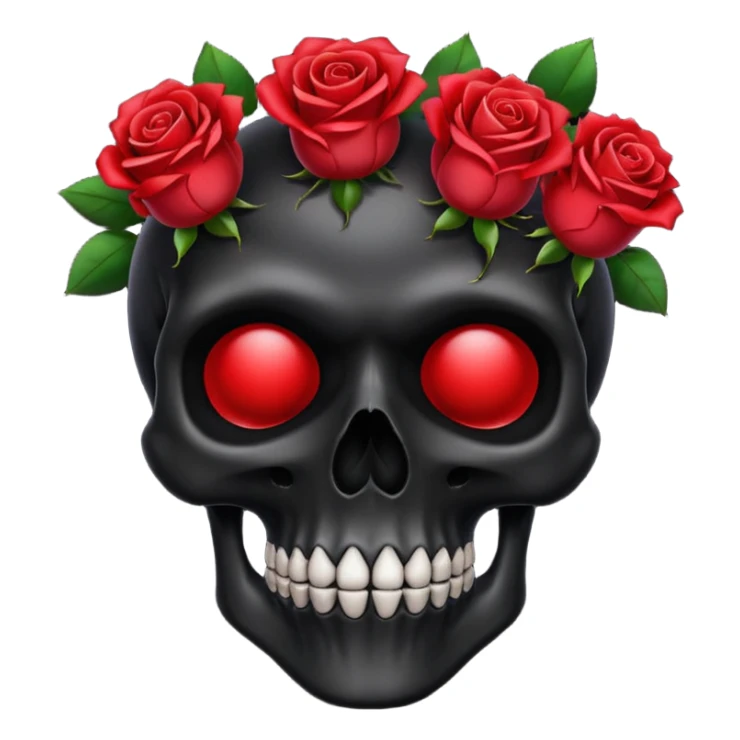 black skull with red flowers sticker