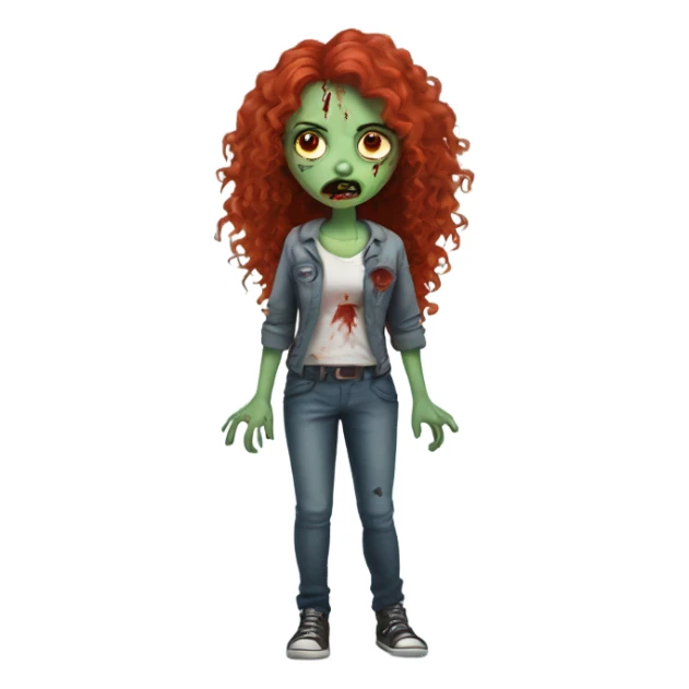 Zombie girl with hands and with long red curly hair sticker