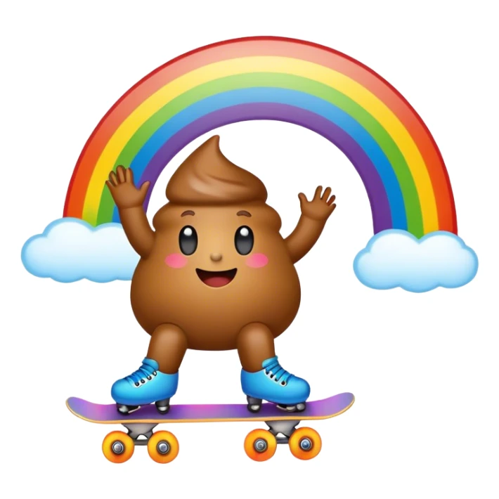 Poop emoji skating in a rainbow  sticker