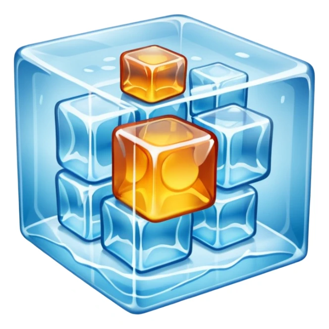 Clothes and accessories inside a large ice cube sticker