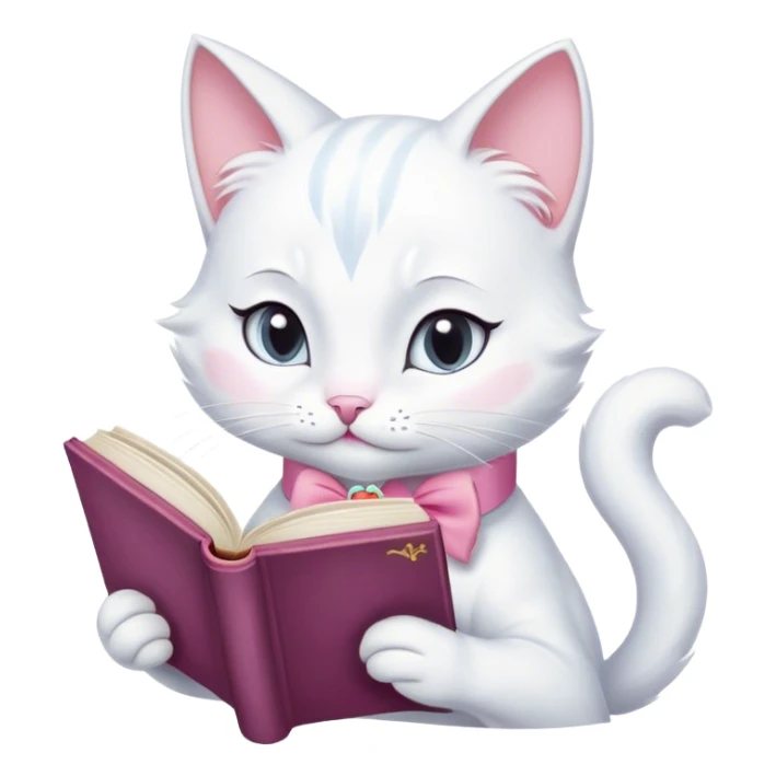 cat marie from aristocats with pink bow reading a book sticker