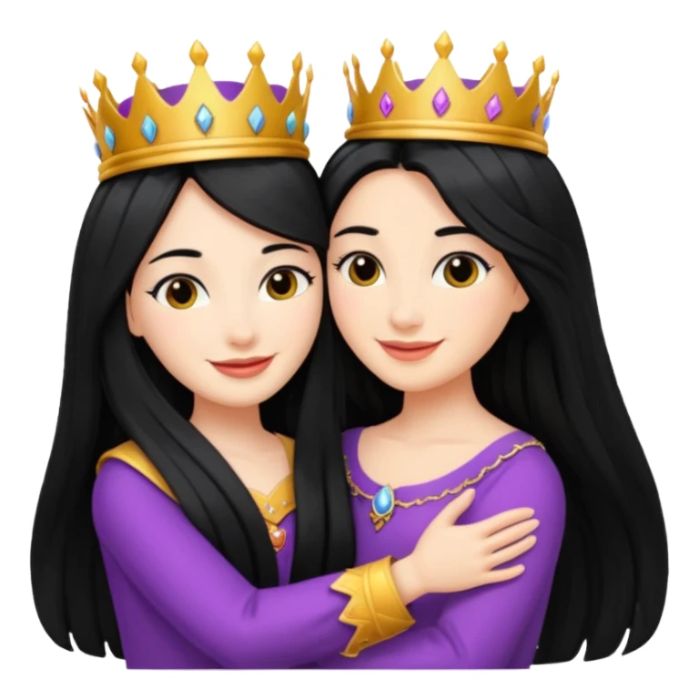 Two queens with long black hair hugging. sticker