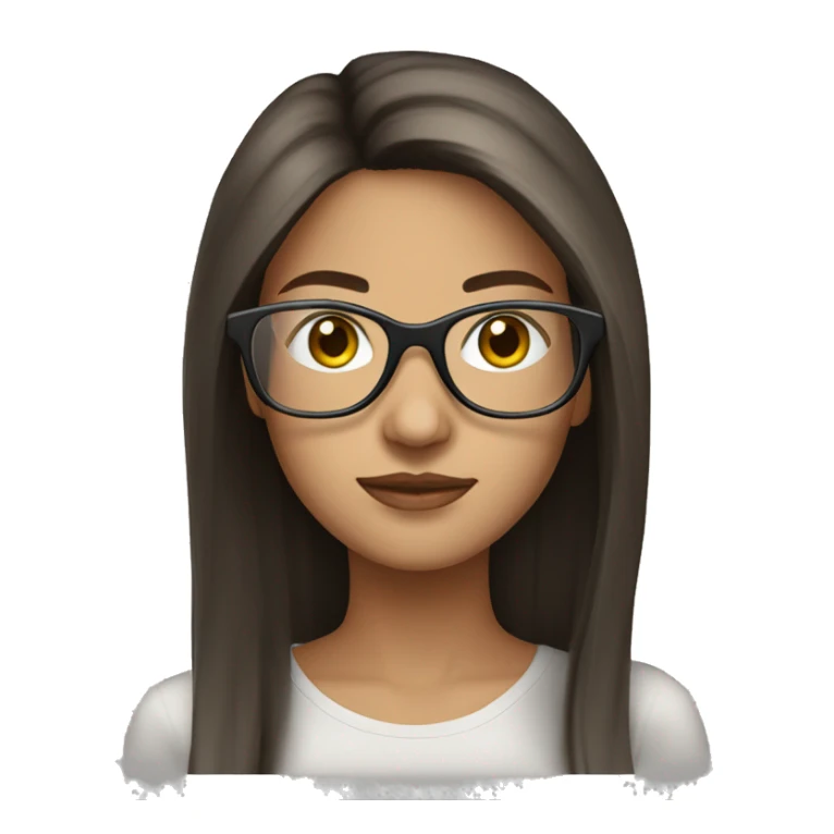 Beautiful brunette straight long hair with clear frame glasses sticker