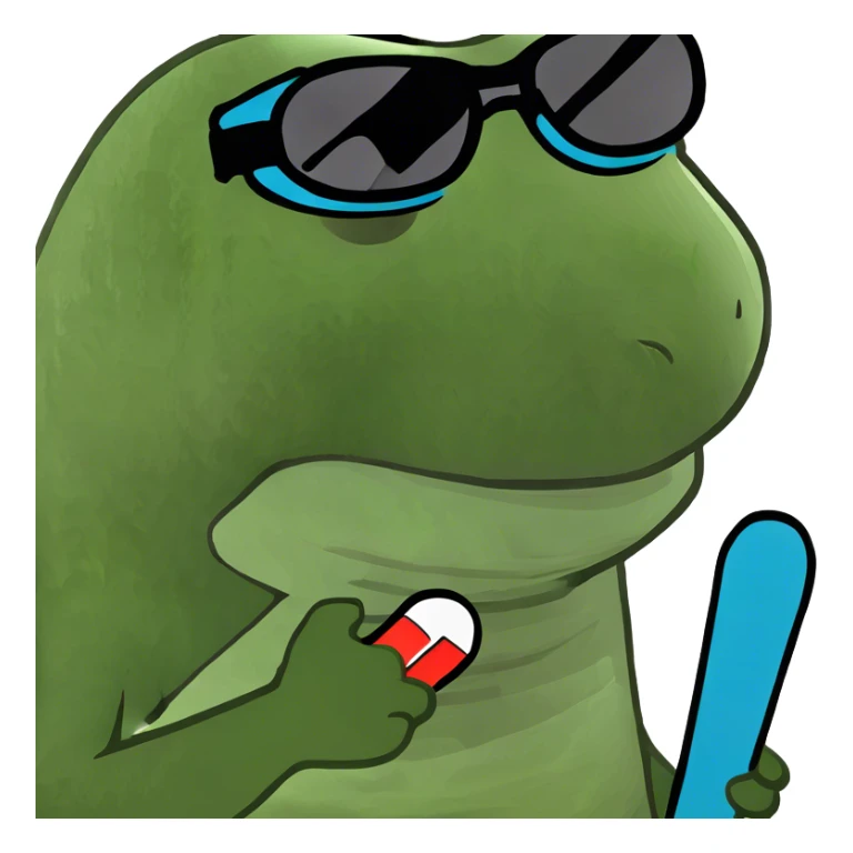 Ski goggles and skis on a dinosaur in mountains  sticker