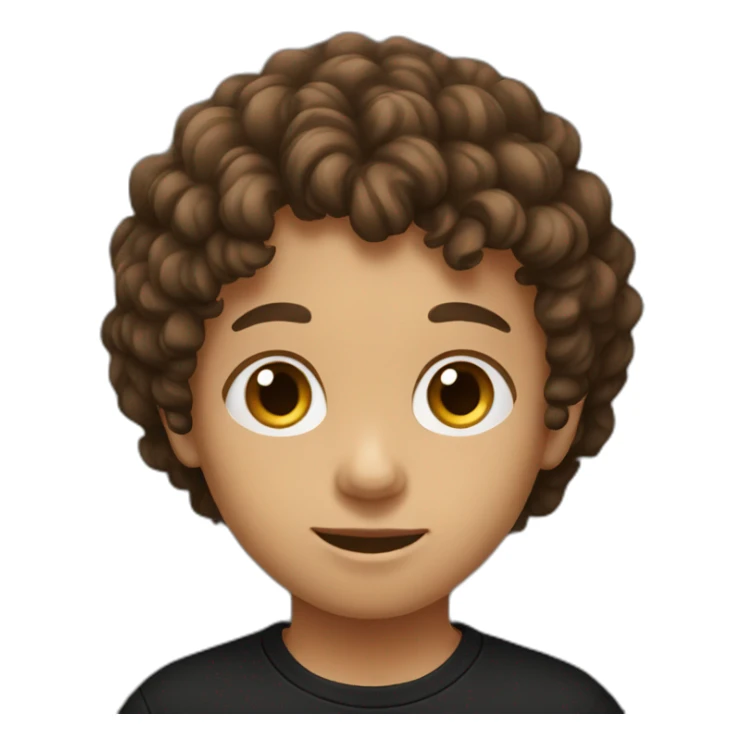 Young boy with brown curly hair and black tee shirt  sticker