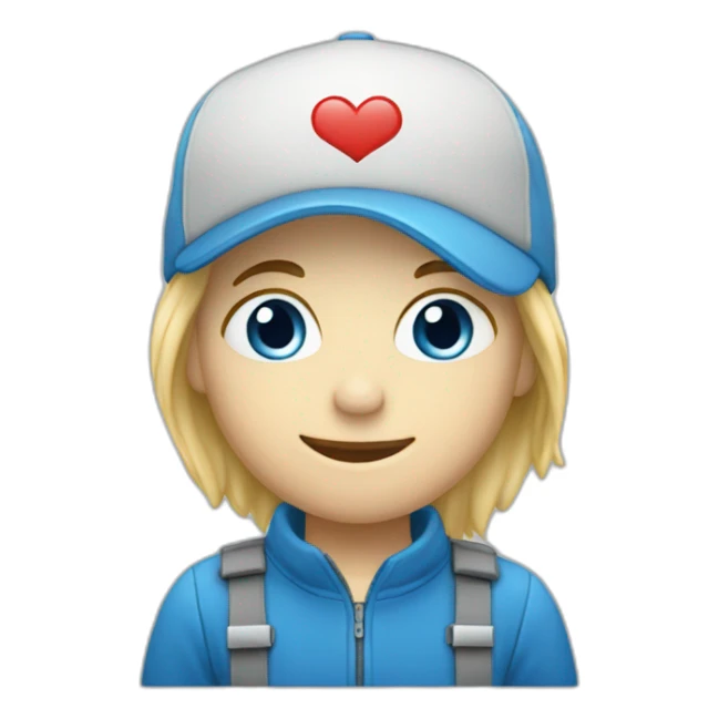 lots of love sign, blue cap, pale face sticker