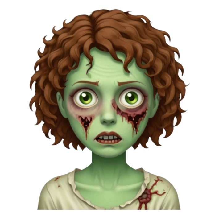 uma zumbi (mulher) com cabelos cacheados castanhos curtos e olhos verdes sticker