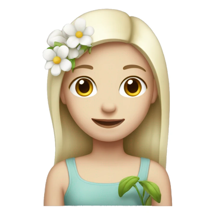 A girl with white skin holding a flower sticker