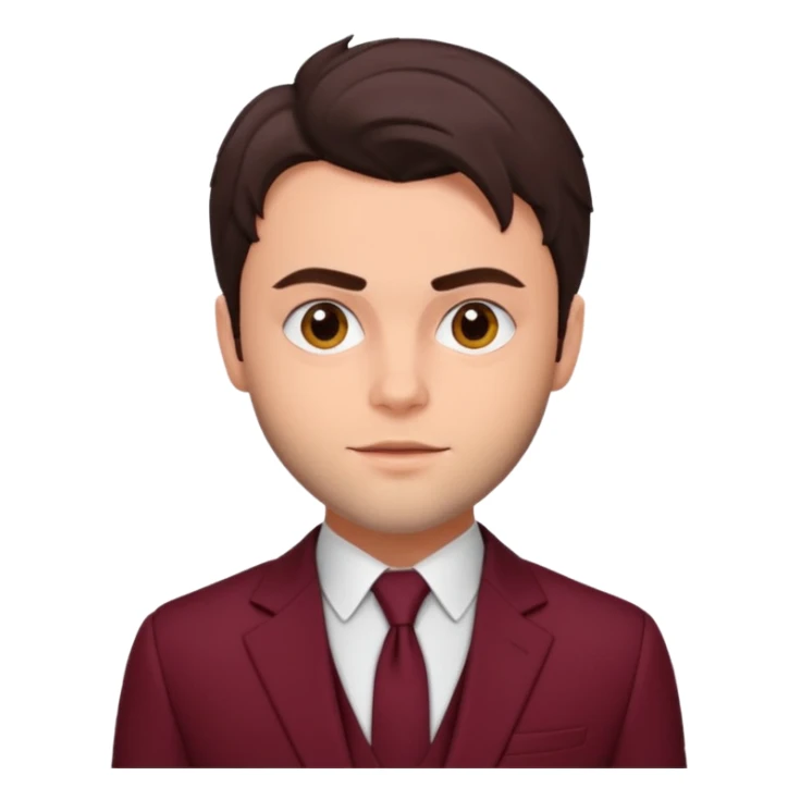 Jack Falahee with dark brown hair, maroon suit sticker