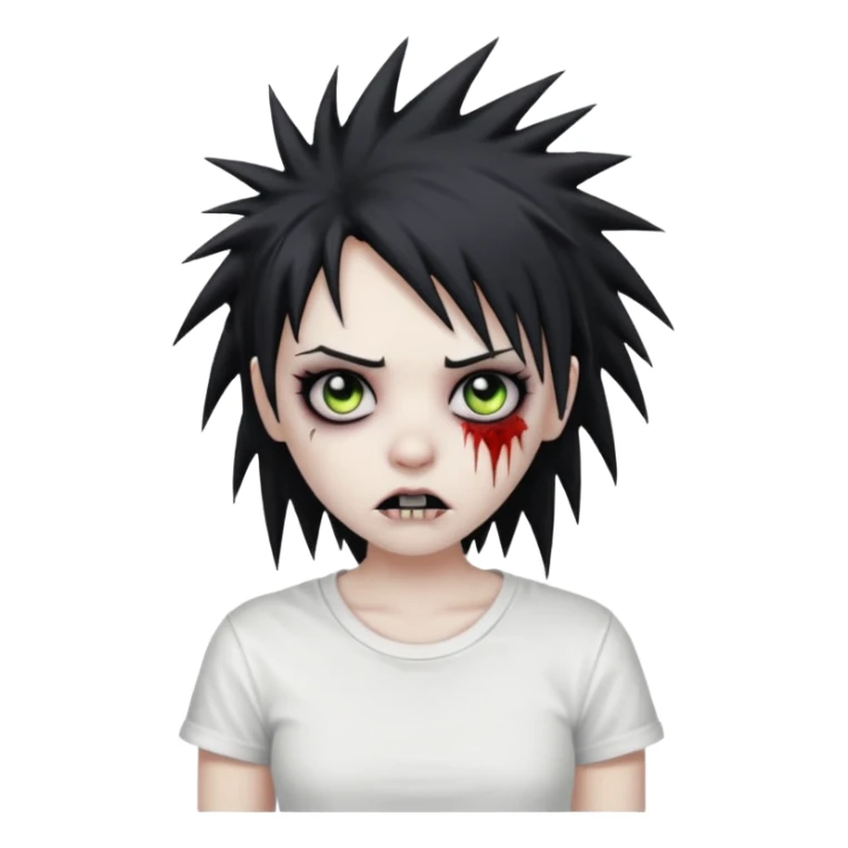 zombie girl with spiky emo hair and white shirt emoji sticker