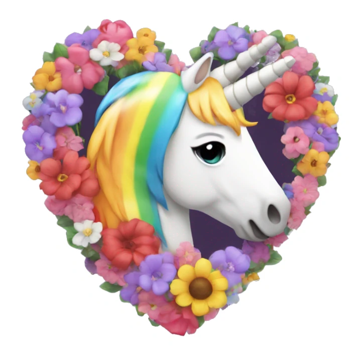 heart with flowers and rainbo ith unicorn sticker