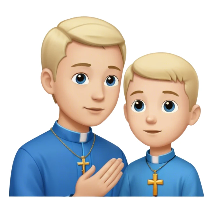 boy in a blue shirt talking to a priest  sticker