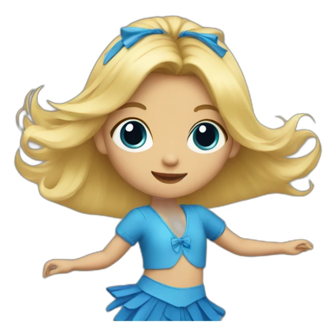 little blonde girl dancing in a blue bird costume sticker