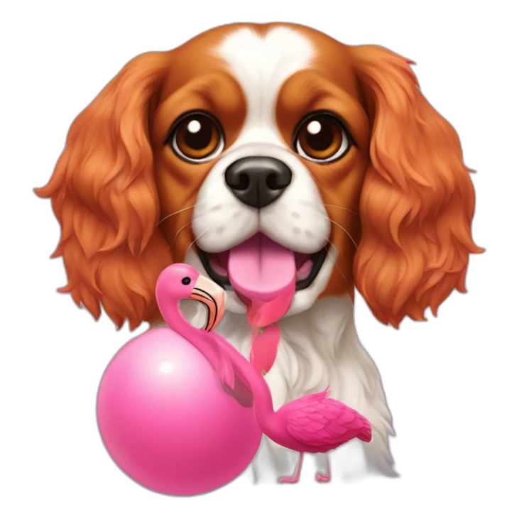 cavalier king charles dog with a flamingo toy sticker