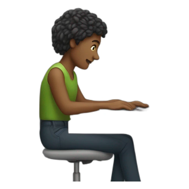 A person working on a desk with a laptop on it sticker