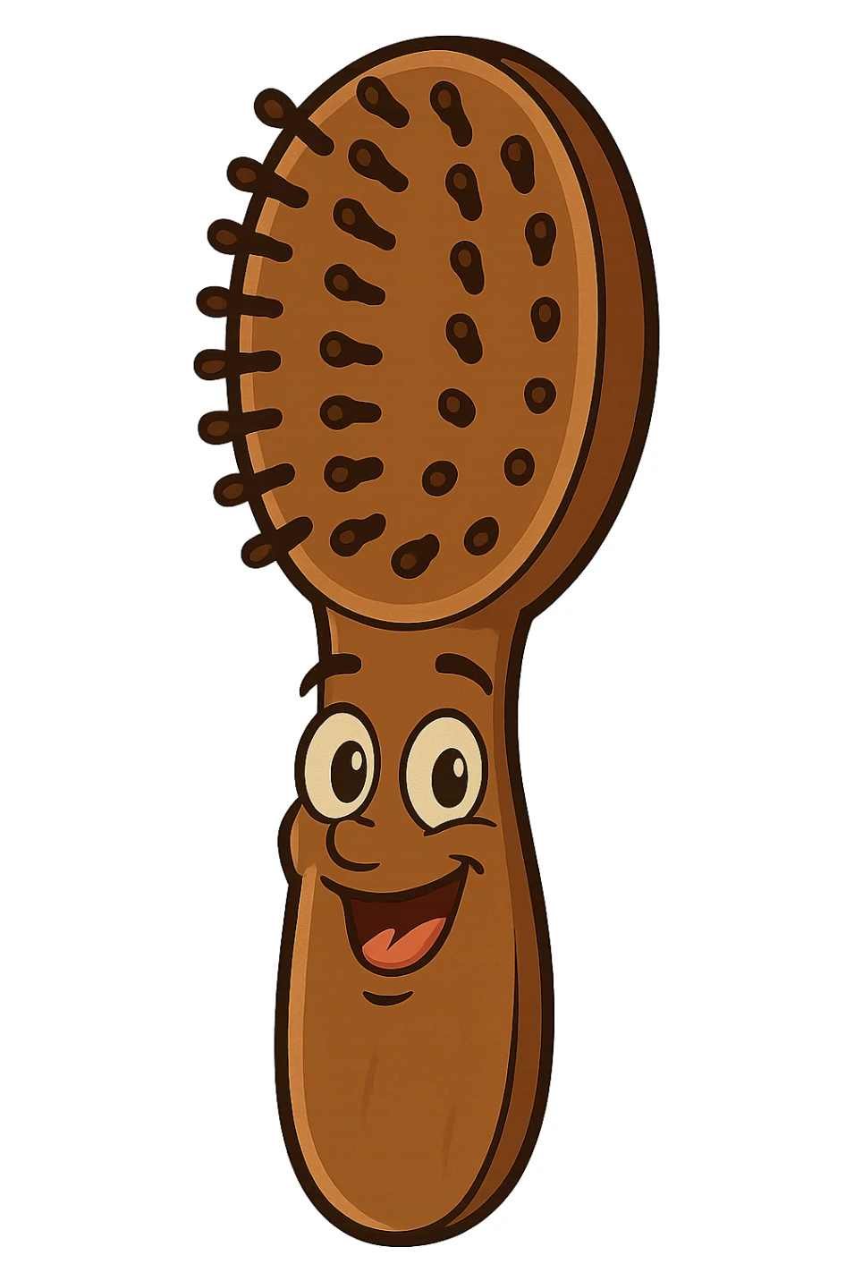 a brown hairbrush, cartoon style, friendly look sticker