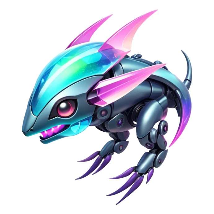 Epic legendary rare glowing mechanical Shiny sparkly transparent bioluminescent luminescent vibrant bright pastel dark exotic iridescent colorful gradients futuristic modern metallic glossy glittery fantasy-cyber-Fakémon-Pokémon-Vernid-creature sticker