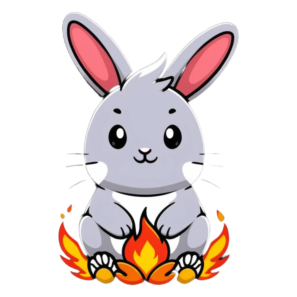 cute red bunny rabbit with fire paws and flaming fur sticker