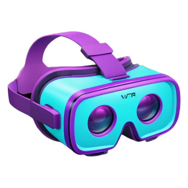 glowing neon VR headset, purple and cyan color sticker