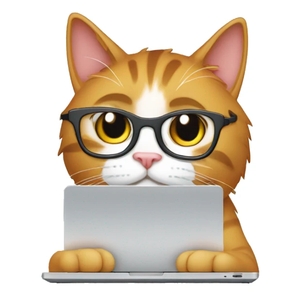 a nerdy cat in front of a computer without glasses sticker