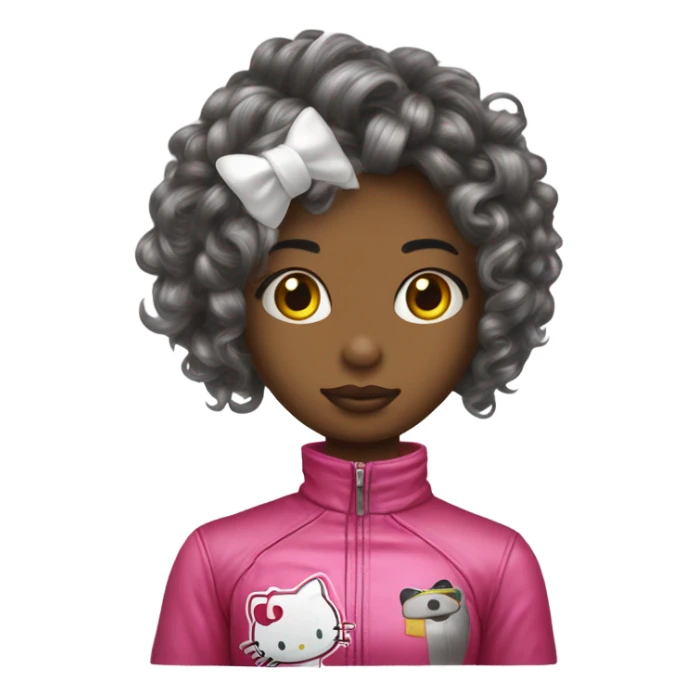 garota com roupa de hello kitty cabelo curto com duas mechas longas na frente cabelo castanho com uma mecha na esquerda loira sticker