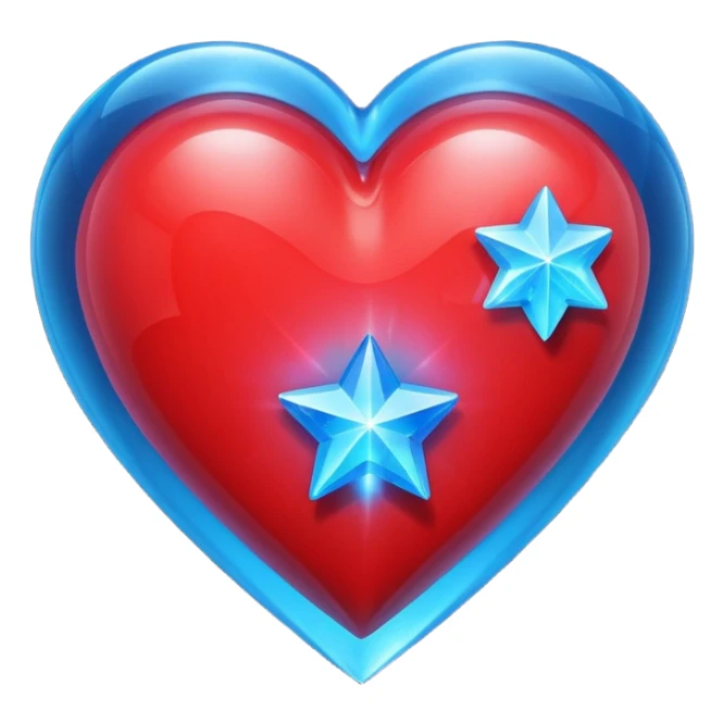A glowing hologram of a red 3D heart with a bright blue star inside sticker