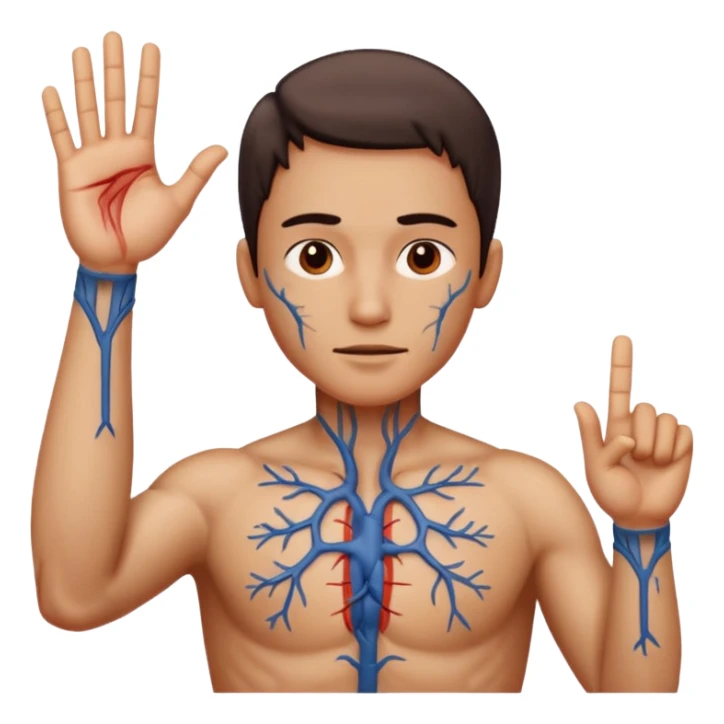 Illustrate Thing with detailed veins & stitches, posed upright giving a gesture. sticker