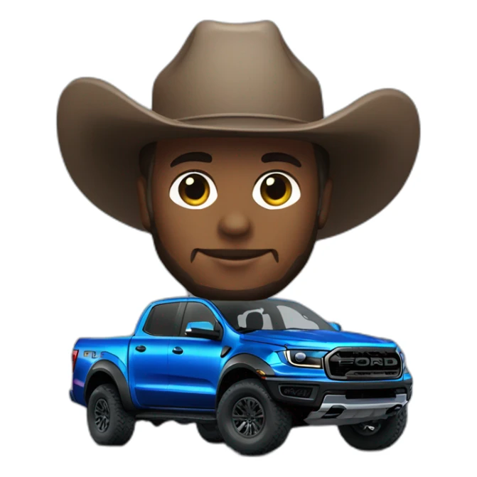 Blue Ford ranger raptor with cowboy hat sticker