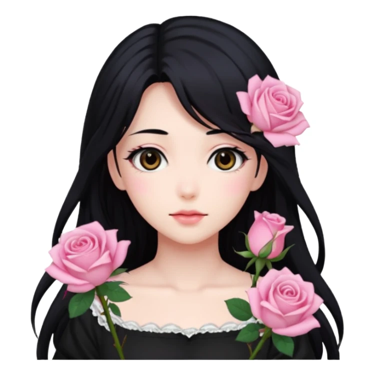 pastel anime woman with pink roses sticker