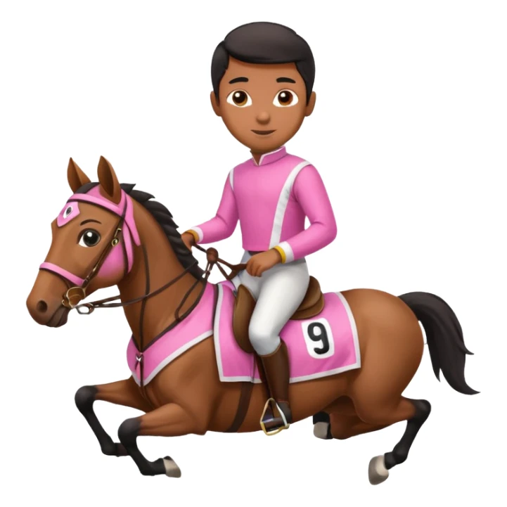 black boy riding horse wearing racing cloth pink sticker