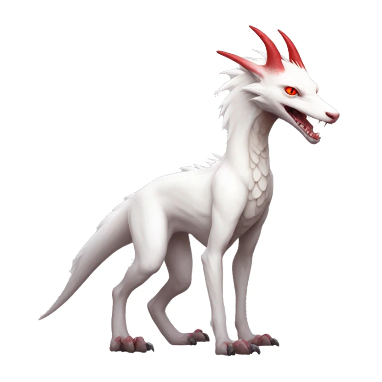 White albino sergal-vernid with red mane and red eyes, full body sticker
