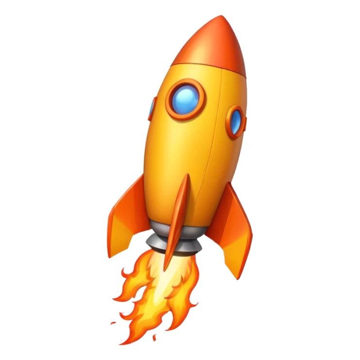 create a imoji showing rocket going in south east direction with proper flames. sticker