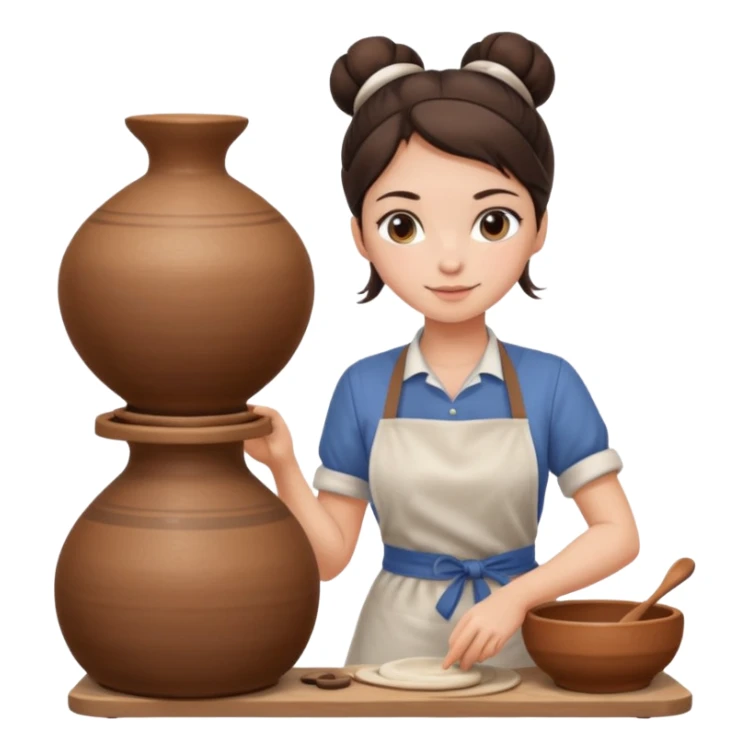 Brunette girl with bun, behind pottery wheel sticker