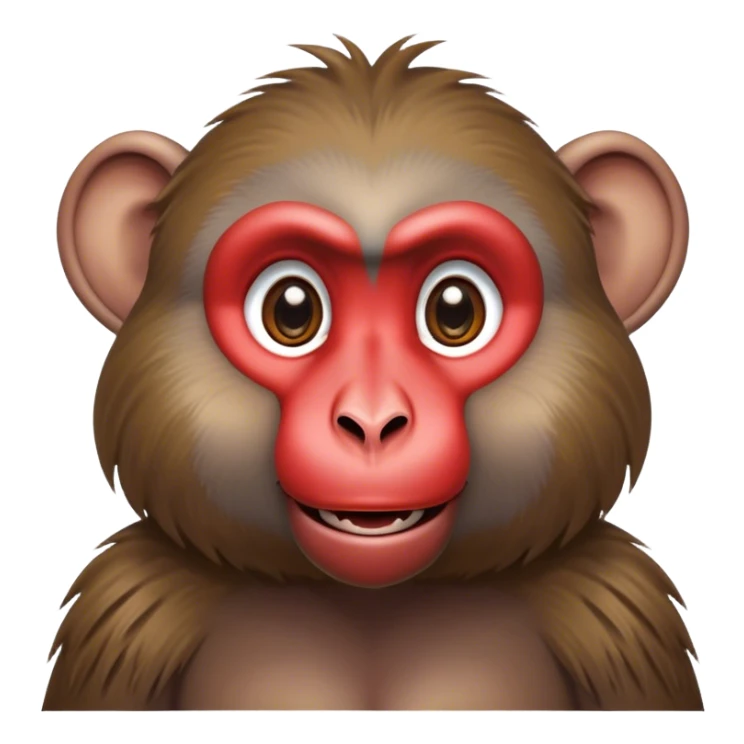 Cinematic Cute Baboon Portrait Emoji, Head tilted playfully and inquisitively, featuring a vibrant Fur of earthy browns with expressive, round, sparkling eyes filled with curiosity, Simplified yet irresistibly adorable features, highly detailed, glowing with a warm, friendly glow, high shine, affectionate and spirited, stylized with a touch of urban whimsy, bright and endearing, soft glowing outline, capturing the essence of a mischievous yet loving baboon, so playful it feels like it could leap out of the screen and into your arms! sticker