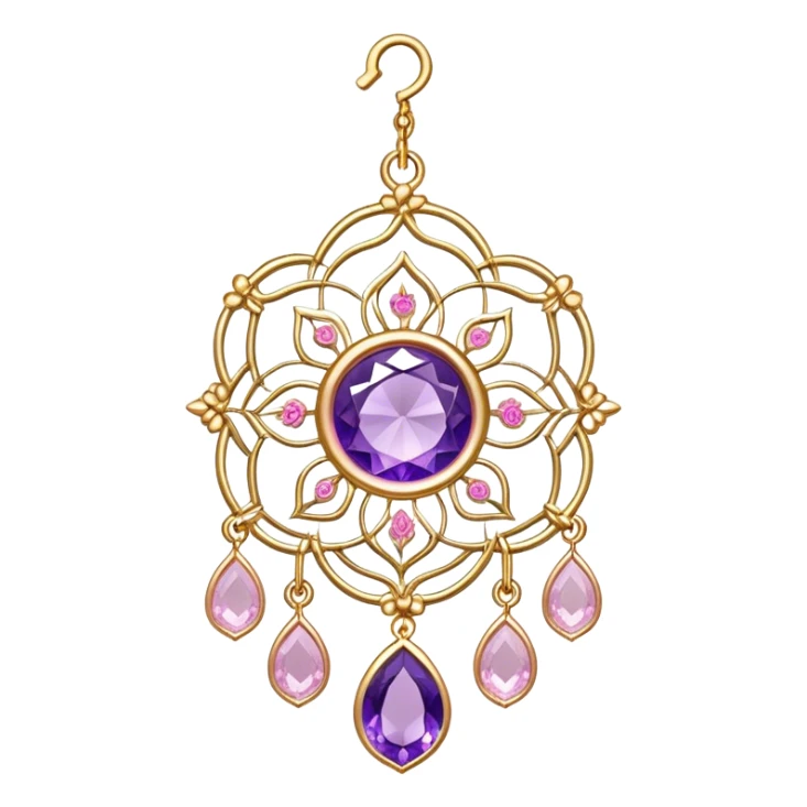 Epic beautiful gorgeous cute transparent gold suncatcher, threads with shiny sparkly amethyst and rose-quartz gemstones, flowers,  sticker