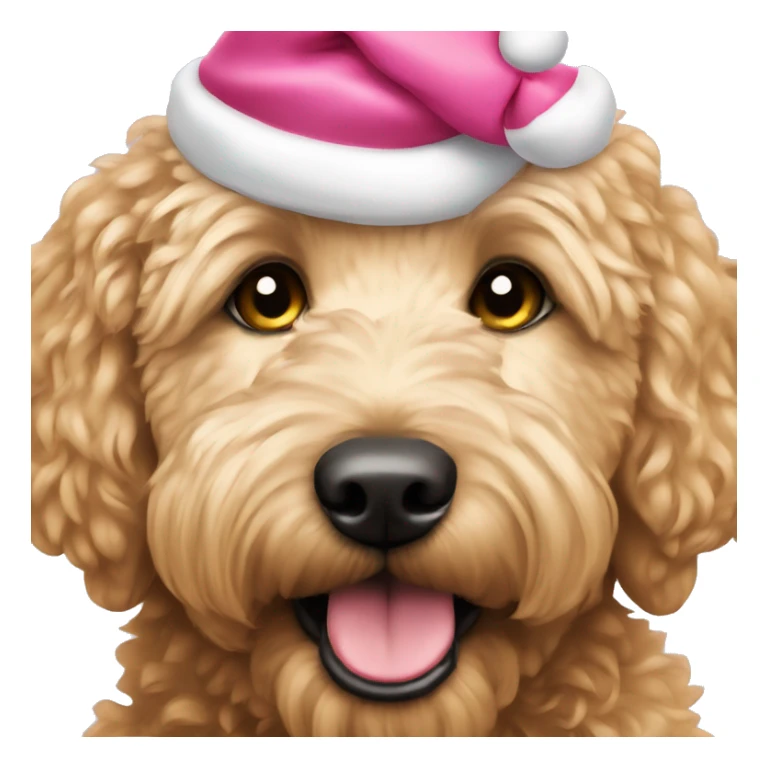 Golden doodle wearing pink Santa hat sticker