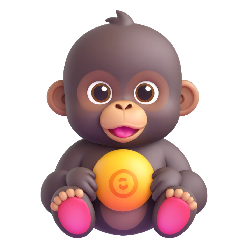 baby gorilla, 3D emoji style, soft shading, lively and expressive, suitable for app icon sticker