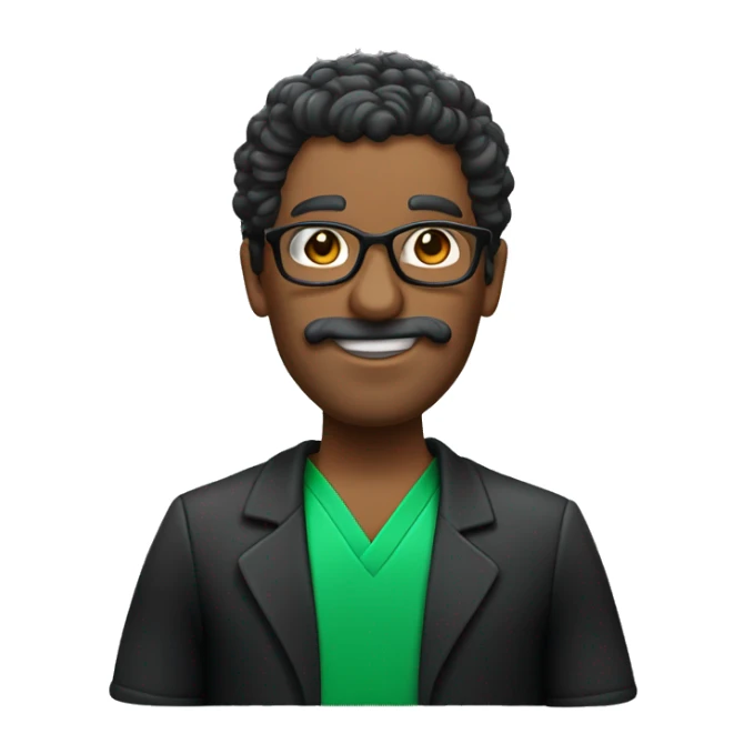 Professor de zumba, moreno, cabelo liso de lado, óculos escuro, blusa banca com verde, bermuda preta. sticker