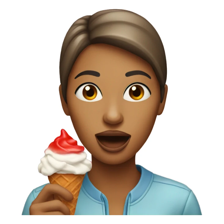 Woman eating icecream with a red cone  sticker