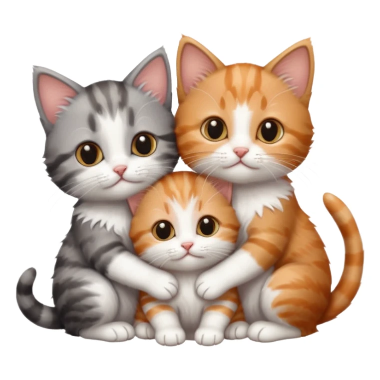 3 very small kittens cuddling together all different colours, the first one is grey and white, the second is ginger and white and the third is brown tabby and white sticker
