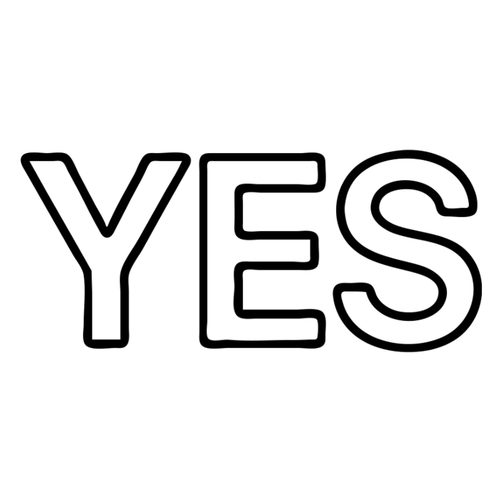 YES written in straightforward, unembellished block letters, centered sticker