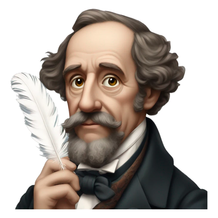 Charles Dickens holds a feather in his hand sticker
