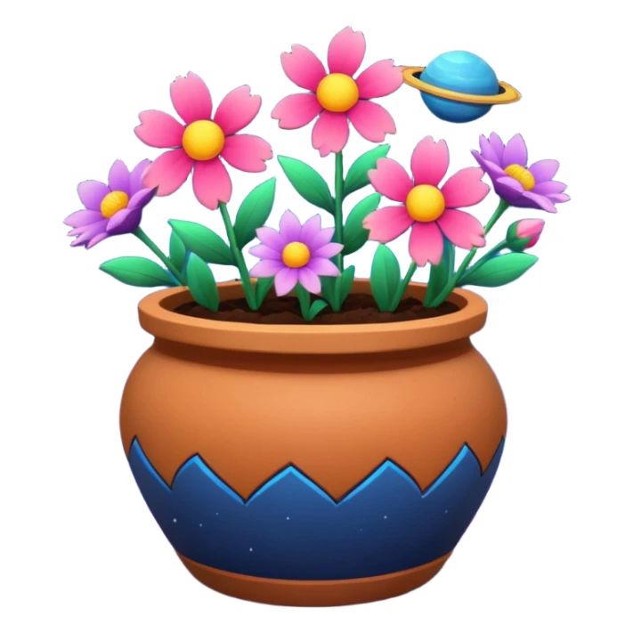 Space-Painted Clay Pot of Space-Petalled Flowers,  sticker