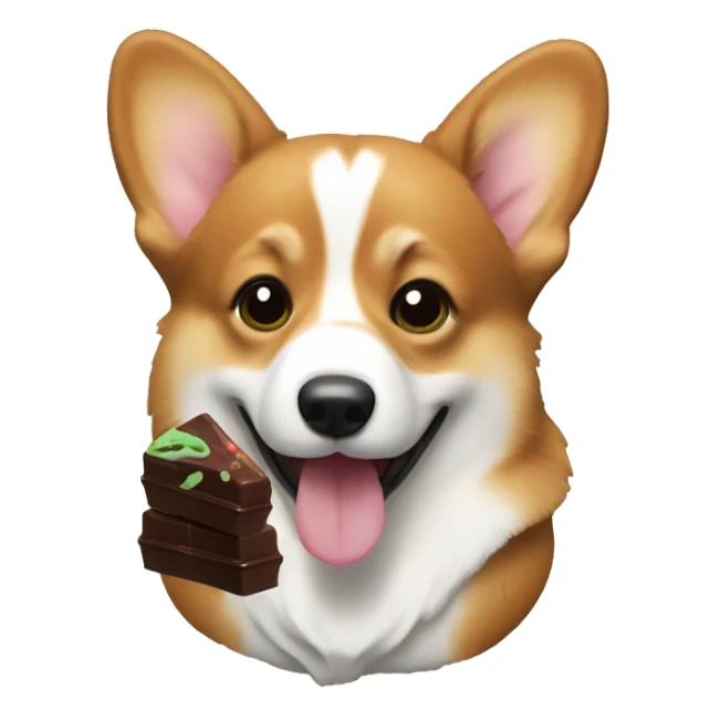 corgi eating a chocolate with green filling sticker