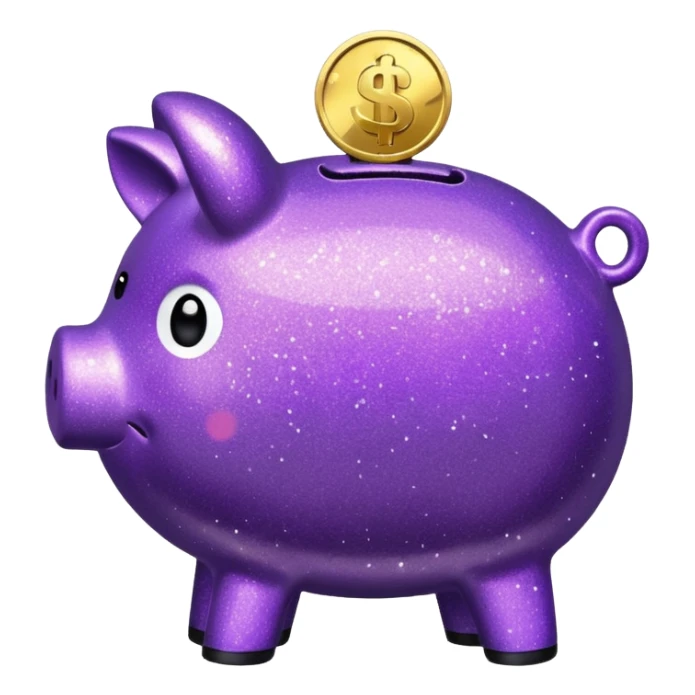 money in a glitter purple piggy bank sticker