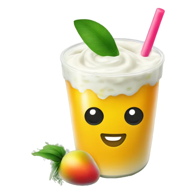 A mango mango yogurt, Boba with tapioca sitting on a grass lawn sticker