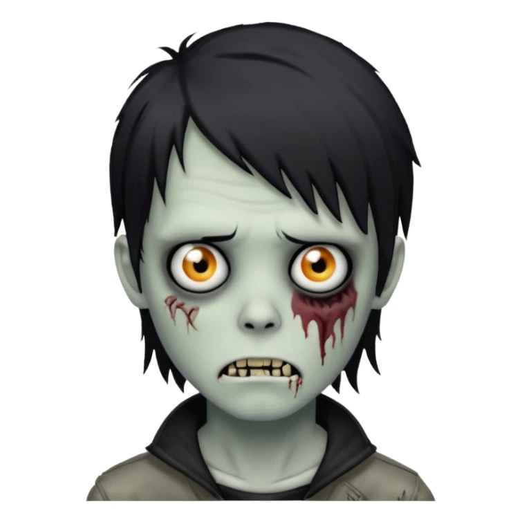 spooky zombie boy, black medium-long hair, emo and shaggy, creepy expression sticker