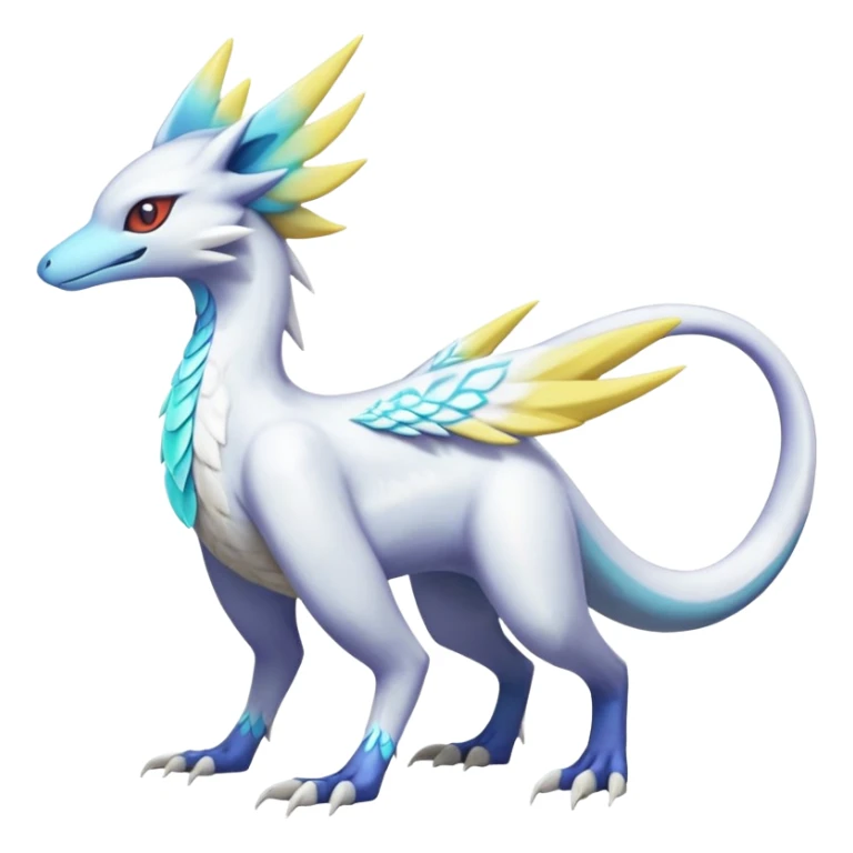Colorful scaly flurry iridescent shiny bioluminescent translucent luminescent neon pastel bright pale Latias-Sergal-Vernid-Silvally-Renamon-Zeraora-Bastet-Fakémon-hybrid-fusion-creature, full body sticker