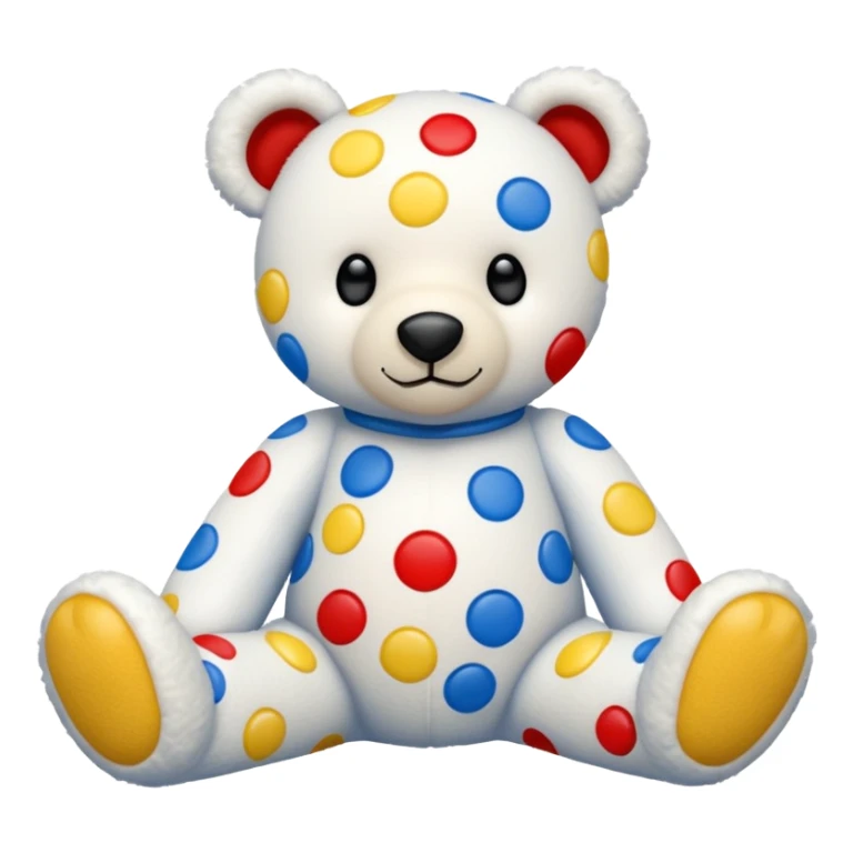 White teddy bear covered with blue, red and yellow spots and square dots on the feet sticker