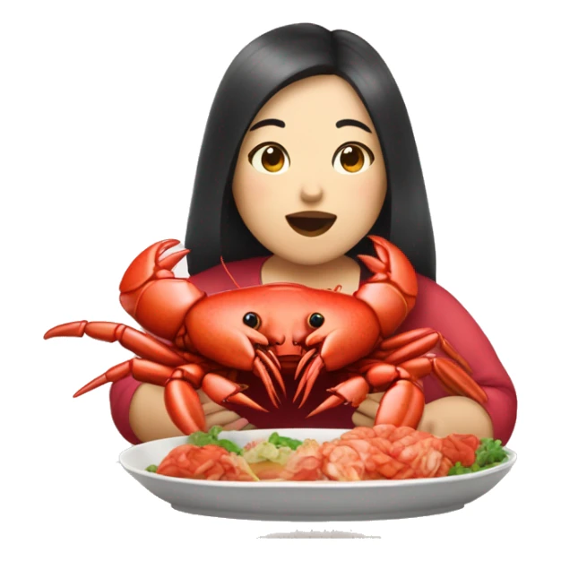 Chubby Asian girl eating lobster  sticker
